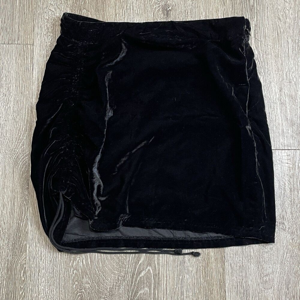 Free People Mini Skirt Womens 8 Black Velvet Ruched